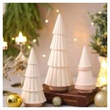 Pinkunn 3 Pcs Neutral Christmas Tree Figurines,Minimalism Resin Christmas Tree Ornament Tabletop,Modern Matte Xmas Trees Table Centerpiece for Home Winter Mantel Indoor Holiday Decoration(Beige)
