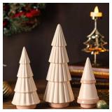Pinkunn 3 Pcs Neutral Christmas Tree Figurines,Minimalism Resin Christmas Tree Ornament Tabletop,Modern Matte Xmas Trees Table Centerpiece for Home Winter Mantel Indoor Holiday Decoration(Beige)