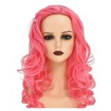 Pink Curly Wig for Kids with Hairclips Girls Light Pink Long Wavy Hair Accessories for Halloween Costume Cosplay Party
