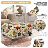 TOPHMDECOR Ottoman Cover Rectangle Printed,Stretch Slipcover for Rectangular Footstool,Soft Fabric with Non-Slip Elastic Bottom,Decorative Furniture Protector for Living Room,Large,Flower B