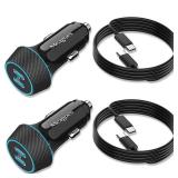 2 Pack 90W USB C Car Charger Super Fast Charging for iPhone 17 Pro Max/Air/16/15/iPad, Samsung Android Phone, Dual 45W PD Port Auto Accessories, 12V Cigarette Lighter Adapter with 3.3 ft Type C Cord