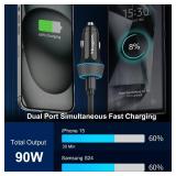 2 Pack 90W USB C Car Charger Super Fast Charging for iPhone 17 Pro Max/Air/16/15/iPad, Samsung Android Phone, Dual 45W PD Port Auto Accessories, 12V Cigarette Lighter Adapter with 3.3 ft Type C Cord