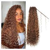 Boho Crochet Braids Pure Protein Fiber Close to Human Hair 18 Inch Goddess Box Braids with Soft Curls Bohemian Braids Crochet Hair for Black Women (18Inch #30)