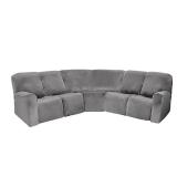 LightInTheBox 7-Piece Velvet Stretch Reclining Couch Covers 5 Seats Corner Sofa Cover L Shape Sectional Recliner Sofa Covers for Sofa Anti Slip Furniture Protector Thick Soft Washable (Gray)