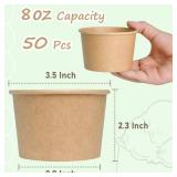 ESSENTIAL Paper Ice Cream Cups, 50pcs 8oz Disposable Dessert Bowls for Hot or Cold Food, Lids Not Included, Paper Snack Containers for Sundae, Frozen Yogurt, Soup (Brown)