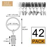 42 Pack Curtain Rings with Clips 1.26\" Interior Diameter,Metal Drapery Ring with Clips Compatible with up to 1 inch Drapery Rod,Strong Vintage Decorative Rustproof Drapery Ring with Hooks(White)