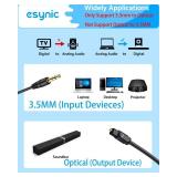 eSynic 3.5mm to Optical AdapterãOnly From 3.5MM Audio Jack Devices to SPDIF Soundbar-Not BidirectionalãMetal Shell Analog to Digital Converter From Laptop/Projector/Gaming Consoles to Optica