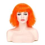 morvally Short Wavy Curly Bob Wig with Bangs Natural Heat Resistant Synthetic Hair Cosplay Costume Party Wigs (Orange)