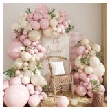 Dusty Pink Balloon Arch Garland Kit 124Pcs Boho Blush Neutral Pink White Sand White Balloons Different Size for Girls Baby Shower Birthday Wedding Gender Reveal Party Decorations