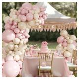 Dusty Pink Balloon Arch Garland Kit 124Pcs Boho Blush Neutral Pink White Sand White Balloons Different Size for Girls Baby Shower Birthday Wedding Gender Reveal Party Decorations