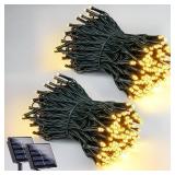 2 Pack 200 LED Solar String Lights for Outside, Solar Christmas Lights Outdoor Waterproof, Solar Outdoor String Light with 8 Lighting Modes for Xmas Tree Wedding Party Garden Decorations (Warm White)
