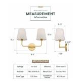 METWET 2 Light Bathroom Vanity Light, Brushed Gold Double Wall Sconce with Flared White Fabric Shade, Modern Sconces Wall Lighting for Hallway Bedroom Stairway, VL837-BG