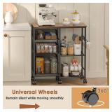 LUMAMU Kitchen Cart with Storage Shelf - Kitchen Organizer and Storage Cart, 3-Tier Microwave Cart with Storage Drawers, Wooden Top Metal Wire Utility Cart with Lockable Wheels for Kitchen