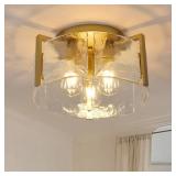 Modern Semi Flush Mount Ceiling Light Fixture, Gold Hallway Light Fixtures Ceiling Mount, Dimmable Foyer Kitchen Lighting Fixtures Ceiling Lights for Bedroom Bathroom Dining Room Laundry Room Entryway