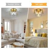 Modern Semi Flush Mount Ceiling Light Fixture, Gold Hallway Light Fixtures Ceiling Mount, Dimmable Foyer Kitchen Lighting Fixtures Ceiling Lights for Bedroom Bathroom Dining Room Laundry Room Entryway