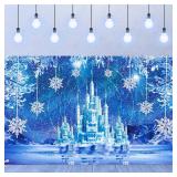 Sumind Winter Party Supplies Backdrop Decoration Ice Snowflake Photography Banner Winter Wonderland Ice Castle Background for Christmas Holiday Elsa Birthday Party in 72.8 x 43.3 Inch