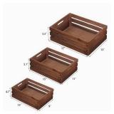 SENRYEE Wood Crates For Storage,Decorative Vintage Brown Wooden Crates For Display,Handmade Solid Wood Boxes,Set Of 3 Rustic Black Wooden Crate. (vintage brown)