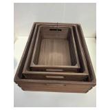 SENRYEE Wood Crates For Storage,Decorative Vintage Brown Wooden Crates For Display,Handmade Solid Wood Boxes,Set Of 3 Rustic Black Wooden Crate. (vintage brown)