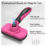 Swihauk Self Cleaning Slicker Brush for Dogs & Cats - Skin Friendly Grooming, Deshedding, Hair Removal for Puppies & Long/Short Haired Pets, Pet Supplies Accessory, Pink