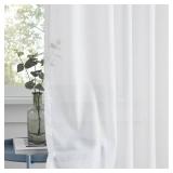 Central Park Pinch Pleated Voile Sheer Curtain Panels Linen Textured Window Drape Farmhouse Rustic Treatment Sets for Living Room Bedroom, 60\"x72\"x2, White