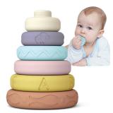 Tudou 6 PCS Baby Girl Stacking & Nesting Toys, Soft Stacking Blocks Ring Stacker, Baby Sensory Teethers with Letter, Animal and Shape, Early Learning Toys for Babies & Toddlers 6 Months