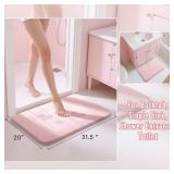 Yimobra Pink Bath Mat 31.5x20 Inch, Super Soft Absorbent Memory Foam Bathroom Rug Non Slip, Quick Dry, Machine Washable Floor Carpet for Tub Shower, Home Decor Accessories