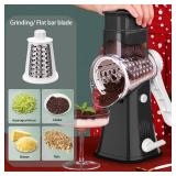 Rotary Cheese Grater Shredder 5-in-1 Tumbling Box Mandoline Vegetable Julienne Slicer Waffle Cutter Nut Chopper, Black