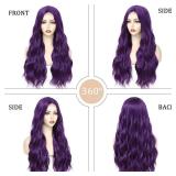 YBYMCAI Long Purple Wavy Wigs for Women Middle Part Dark Purple Wig 26 inch Natural Curly Synthetic Wig Heat Resistant Fiber Wigs for Daily Party Use