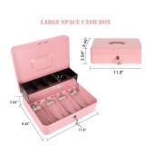 Cash Box with Money Tray and Key Lock, Money Box with Safe Locking, Money Saving Lock Box for Cash Register 11.8\"x9.45\"x3.54\" Pink XL Large