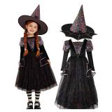 PinkSheep Witch Costume for Girls with Hat, Glittery Kids Witch Dress with Built-in Petticoat,School Dance Party Role Play