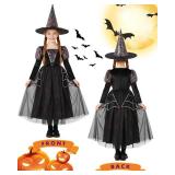 PinkSheep Witch Costume for Girls with Hat, Glittery Kids Witch Dress with Built-in Petticoat,School Dance Party Role Play