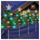 Christmas Decorations Outdoor 4 Sets Solar Christmas Tree with 80pcs Multi-Color C6 Snowflake Led Lights 8 Lighting Modes Waterproof Pathway Lights for Outside House Garden Yard
