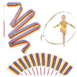 HiUnicorn 12PCS Rainbow Party Favors Dance Ribbons for Kids Circus Carnival Rhythmic Gymnastics Birthday Party Decoration Supplies, Ribbon Baton Twirling Sticks Silks Streamers Wands for Girls