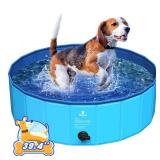 Pawaboo Foldable Dog Pool, Collapsible Pet Bath Pool Bathing Tub, Hard Plastic Doggie Wading Pool for Indoor and Outdoor, Portable Dog Swimming Pool for Small Medium Large Dogs and Cats (39"x12")