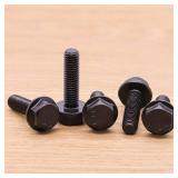 M10-1.5 x 25mm Flanged Hex Bolts Screws, 10.9 Grade Alloy Steel Hexagon Flange Bolts for Machinery Automotive, Black Oxide Finish, Full Thread, 10 PCS