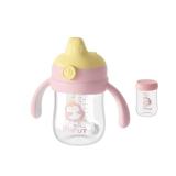 Piifur Tritan Sippy Cup with Storage Lid for 6-18 Months Leak Proof, Weighted Straw Learner Cup with Handle for Baby 8 Ounce (Pink)