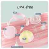 Piifur Tritan Sippy Cup with Storage Lid for 6-18 Months Leak Proof, Weighted Straw Learner Cup with Handle for Baby 8 Ounce (Pink)