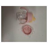 Piifur Tritan Sippy Cup with Storage Lid for 6-18 Months Leak Proof, Weighted Straw Learner Cup with Handle for Baby 8 Ounce (Pink)