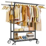 $100 Rolling Clothes Rack with Shelves, 620 lb Capacity, 2-Rod, Black
