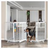 $90 Freestanding Foldable Dog Gate - White Wood Fence, 4 Panels, 32H