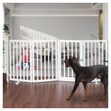 $90 Freestanding Foldable Dog Gate - White Wood Fence, 4 Panels, 32H