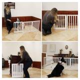 $90 Freestanding Foldable Dog Gate - White Wood Fence, 4 Panels, 32H