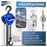 $59 Hand Chain Hoist 1 Ton | Chain Fall 12 ft | 2 Heavy-Duty Hooks