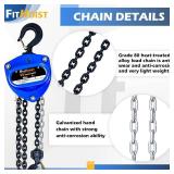 $59 Hand Chain Hoist 1 Ton | Chain Fall 12 ft | 2 Heavy-Duty Hooks
