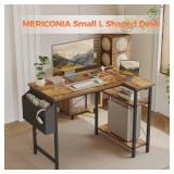 $60 Mericonia Small L-Shaped Computer Desk with Power Outlets, Corner