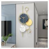 $90 Gold Metal Wall Clock 15x30in, Battery-Operated, Silent