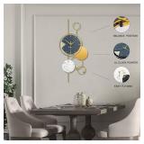 $90 Gold Metal Wall Clock 15x30in, Battery-Operated, Silent