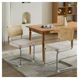 $147 2-Pack Dining Chairs - Velvet Mid-Century with Cane Back, WHITE Cushio