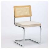 $147 2-Pack Dining Chairs - Velvet Mid-Century with Cane Back, WHITE Cushio