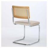 $147 2-Pack Dining Chairs - Velvet Mid-Century with Cane Back, WHITE Cushio
